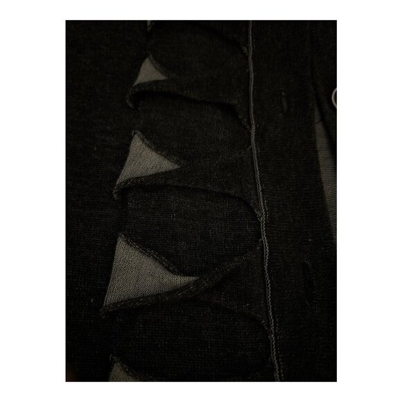 ST JOHN cardigan sweater, Large, dark gray, buttons, fabric cutouts down front. - Picture 8 of 8